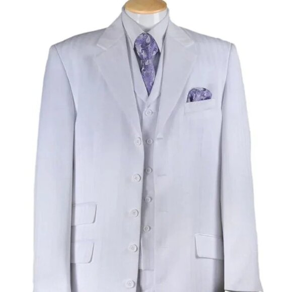 Mens Long Fashion Vested Tonal Pinstripe Zoot Suit in White